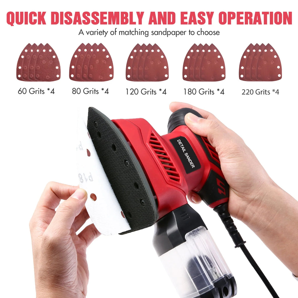 Mouse Detail Sander, 13500RPM Compact Electric Sander with 20Pcs Sandpapers H395543