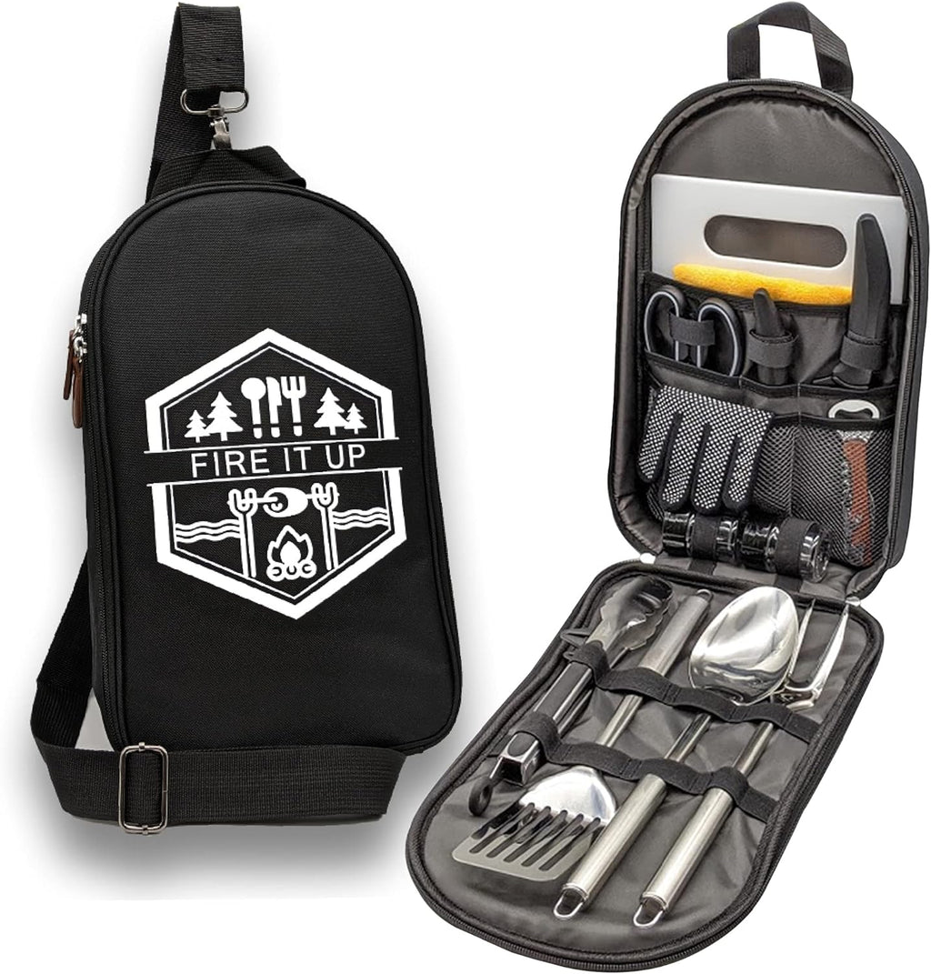 13 PC Stainless Steel Grilling Camping Cooking Utensils Set with Carrying Bag L73375