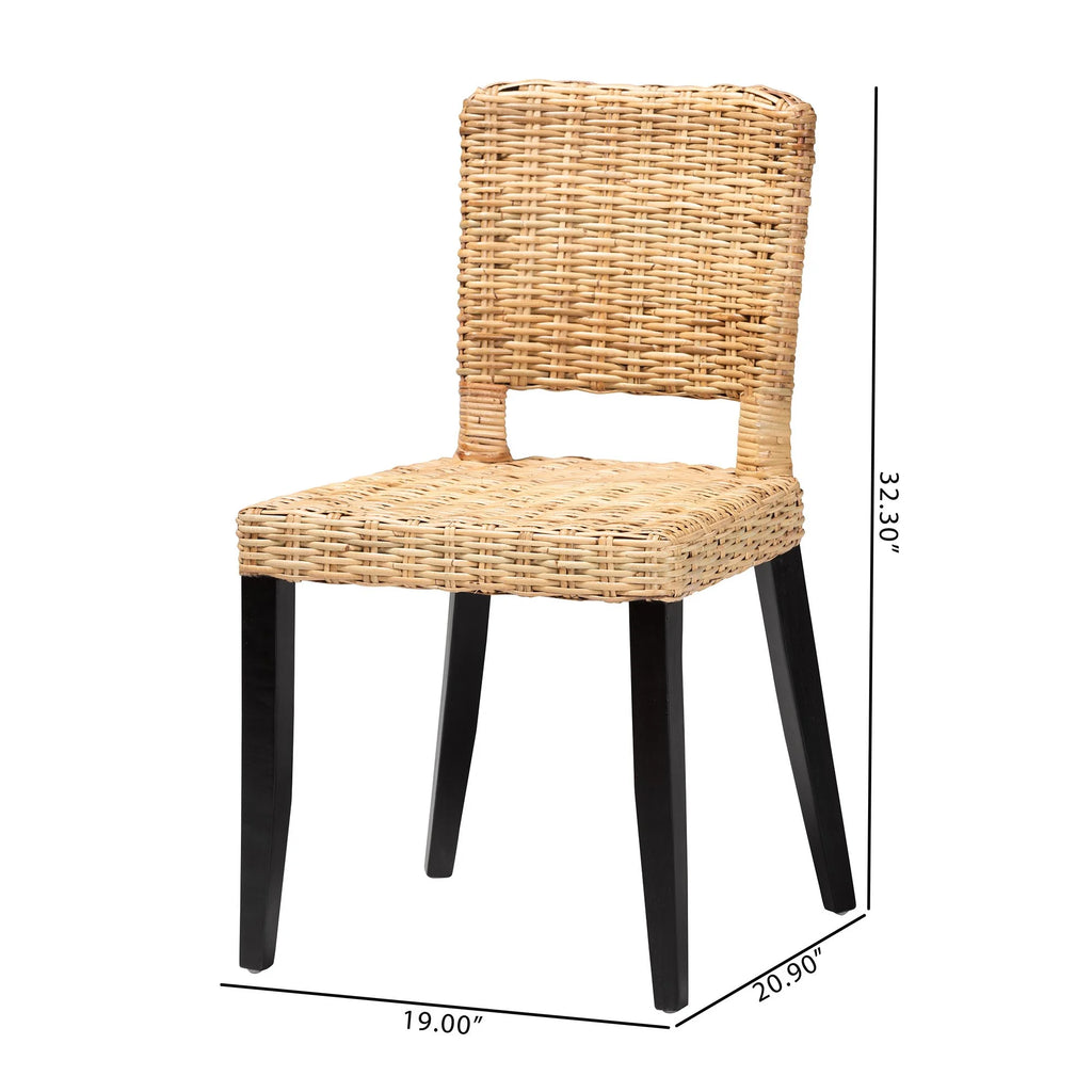 Dark Brown Wood and Natural Rattan 2-Piece Dining Chair Set O511