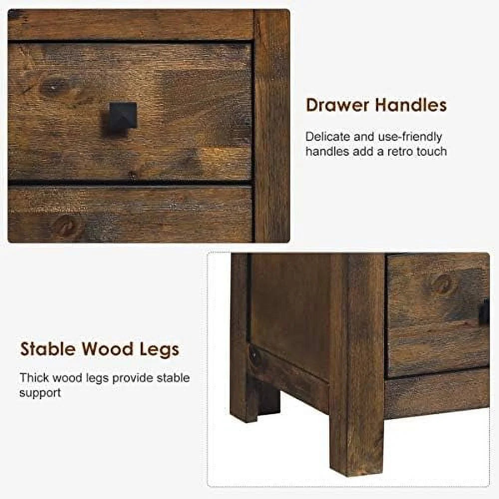 Rustic Wooden Nightstand with 2 Sliding Drawers Y1299