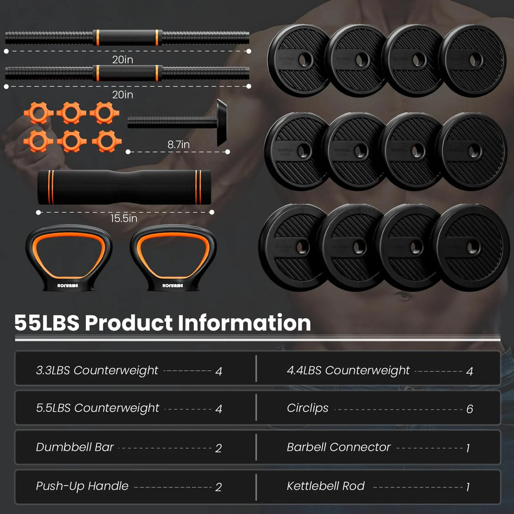 55lbs Adjustable Dumbbell Set Black T48476