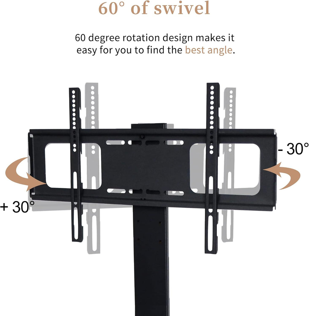 Swivel Floor TV Stand with Adjustable Tempered Wooden Shelves Y84422