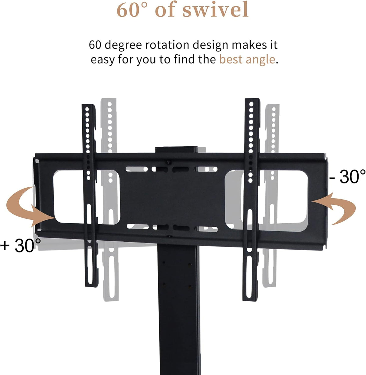 Swivel Floor TV Stand with Adjustable Tempered Wooden Shelves Y84422