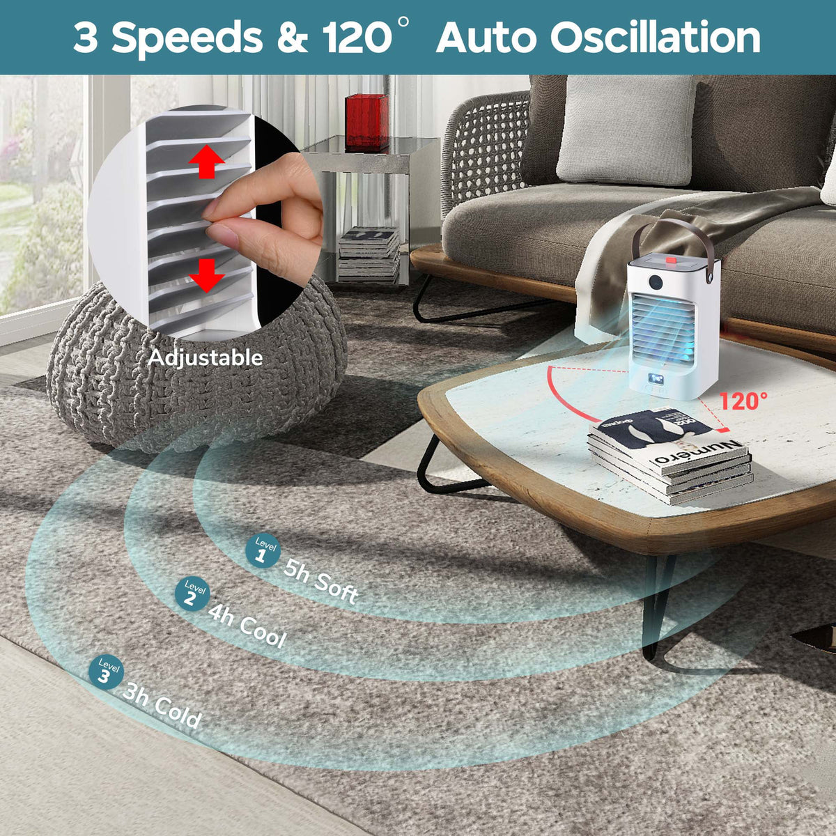 Portable Tabletop Air Cooler Fan with LED Light H852854