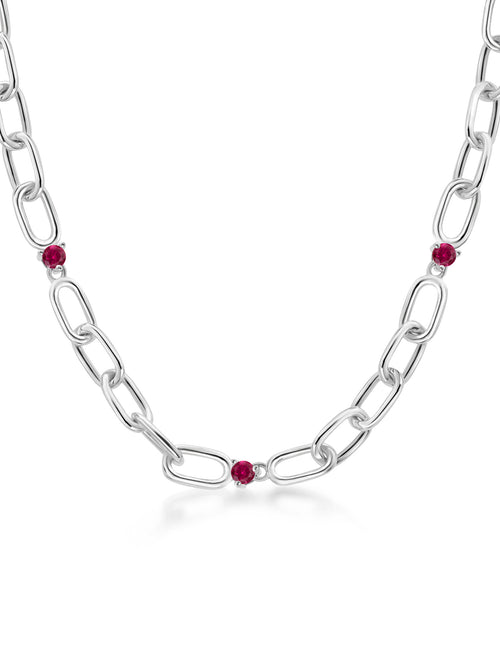 0.18 Ct Round Red Created Ruby 925 Sterling Silver Link Paperclip Chain Necklace F2623