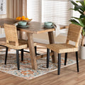 Dark Brown Wood and Natural Rattan 2-Piece Dining Chair Set O511
