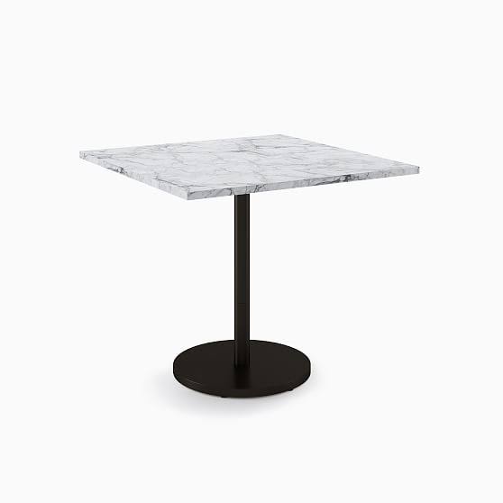 White Faux Marble Square Restaurant Table with Bronze Base U3201