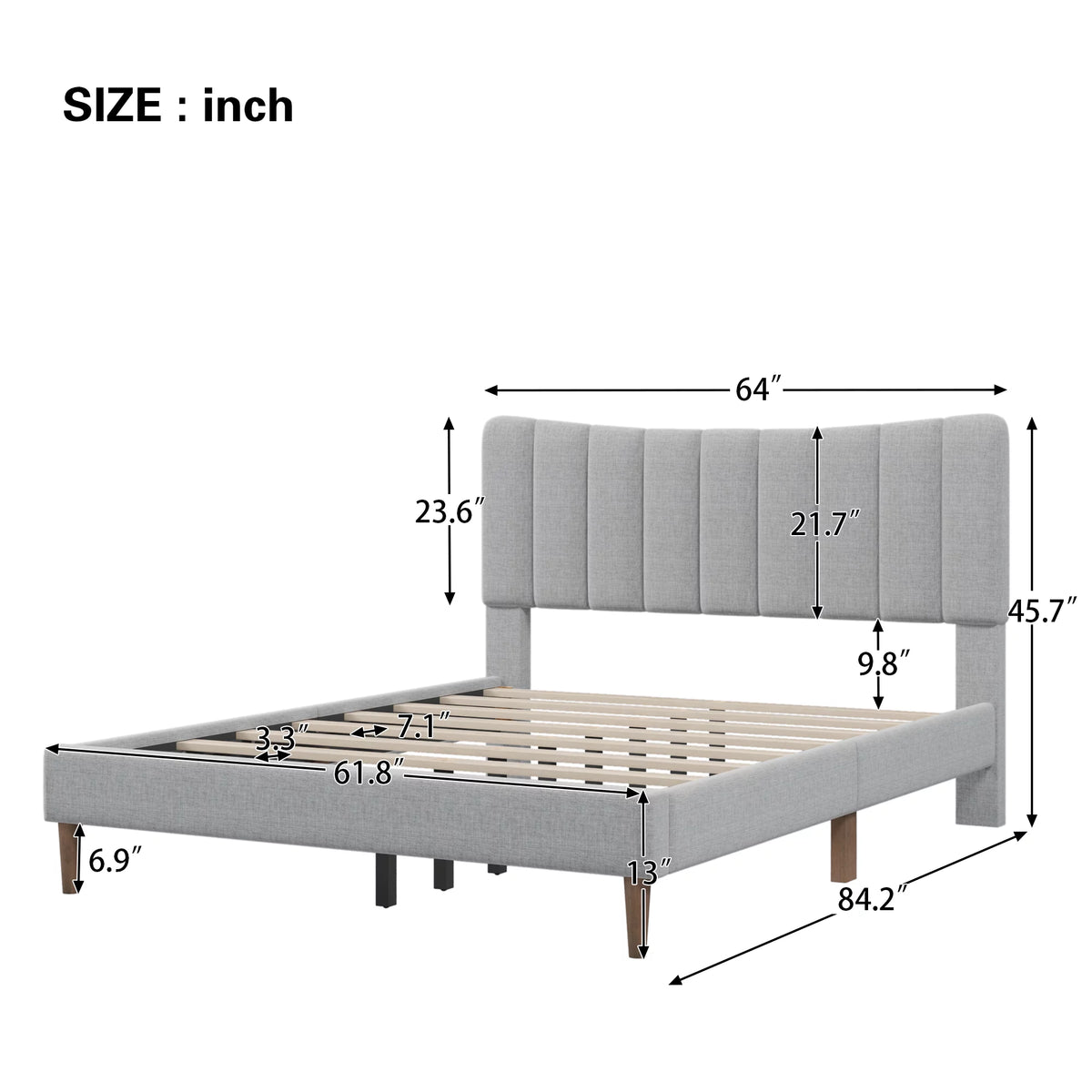 Queen Size Gray Linen Upholstered Platform Bed Frame with Tufted Headboard K480849