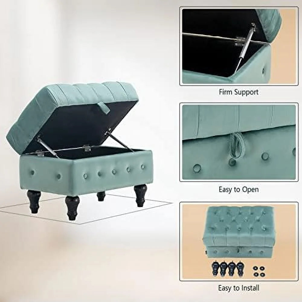Rectangular Velvet Tufted Ottoman L65052