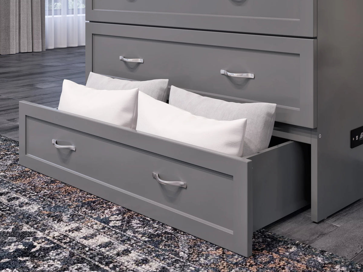 Twin XL Solid Wood Murphy Bed Chest with Mattress, Drawer & Charger, Grey C1757