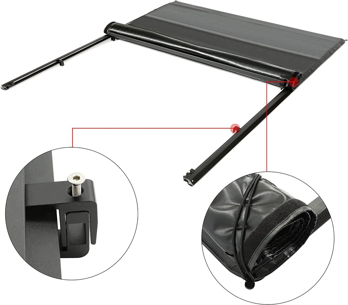 Soft Roll-up Truck Tonneau Cover with 6.5' Bed Black Sailcloth O215