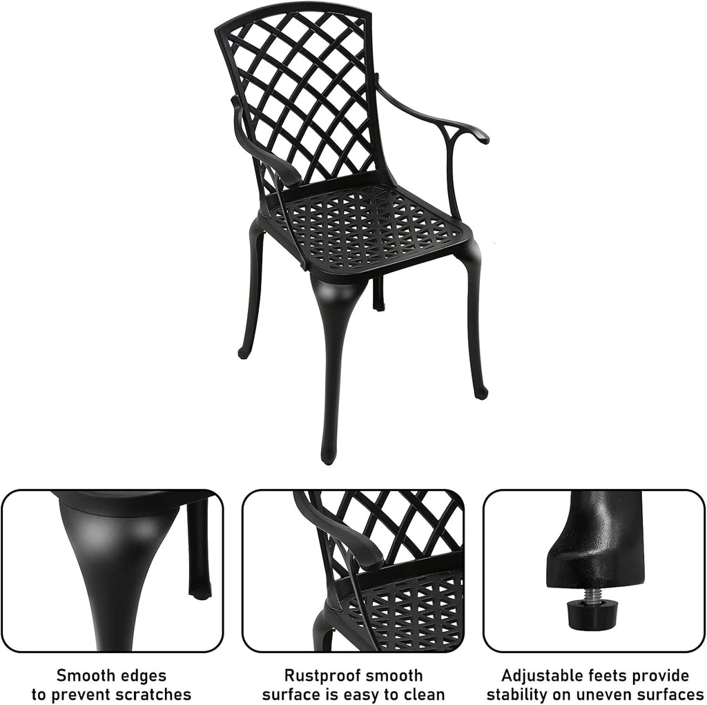 Black Cast Aluminum Outdoor Dining Arm Chairs, Set of 4 Q834627