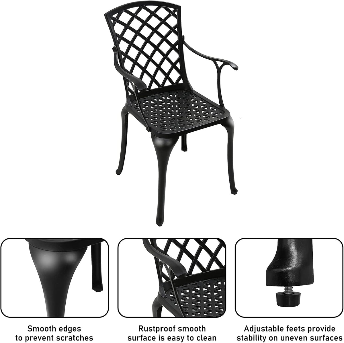 Black Cast Aluminum Outdoor Dining Arm Chairs, Set of 4 Q834627